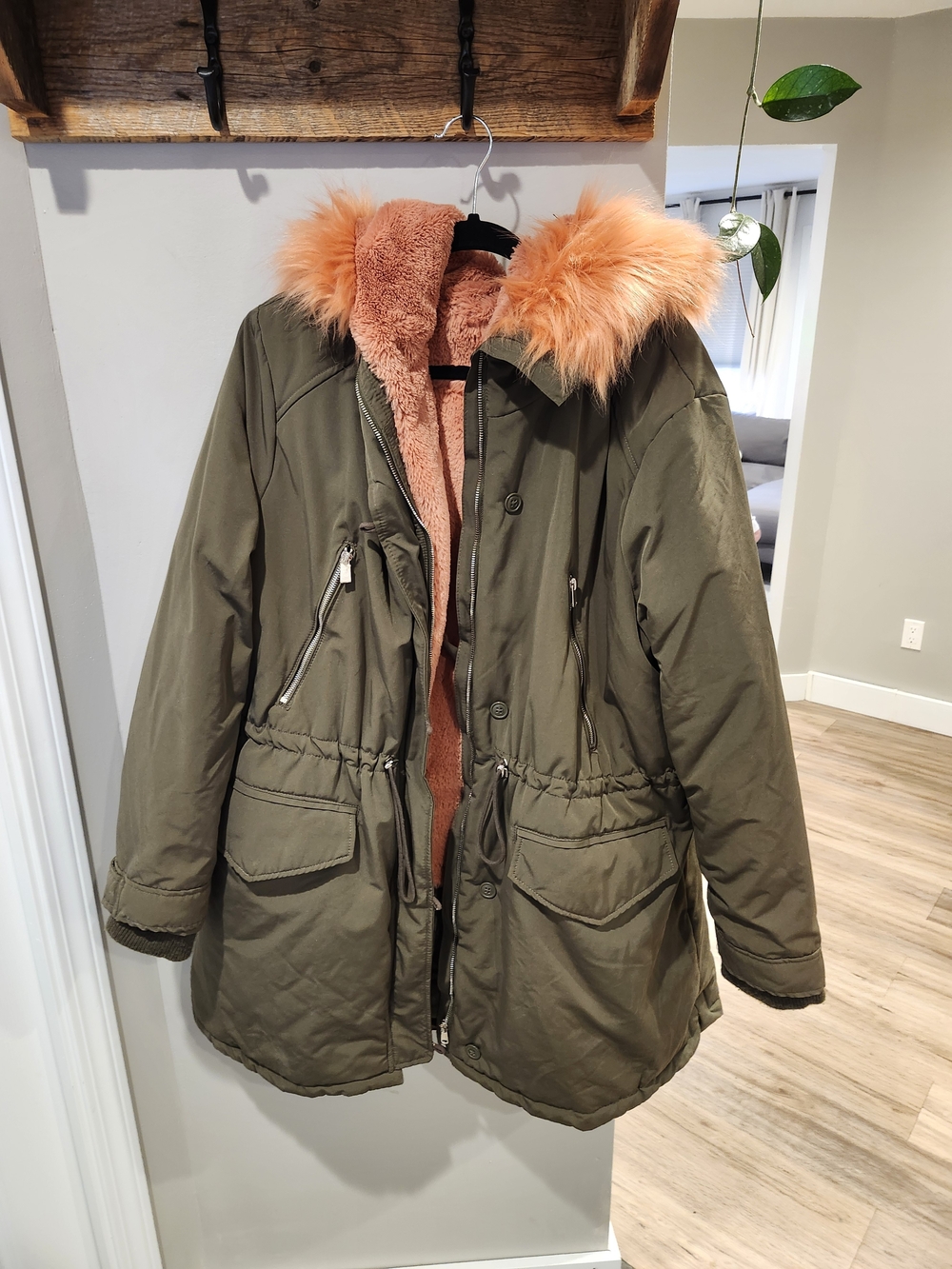 Dex 3x Olive Green Winter Jacket With Coral Fur Lining
